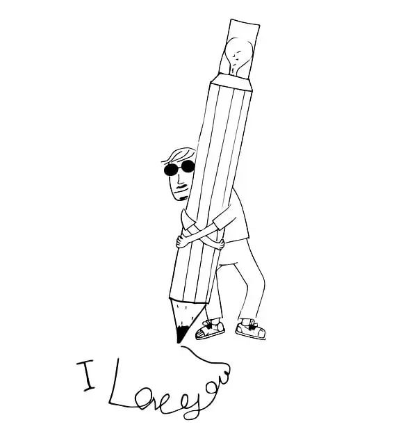 Ilustración represnte confusion escribiendo con lapiz gigantesco